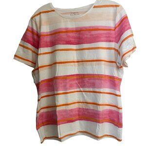 Talbots Womens XL Pink/White/Orange stripe shirt, Pre-Owned